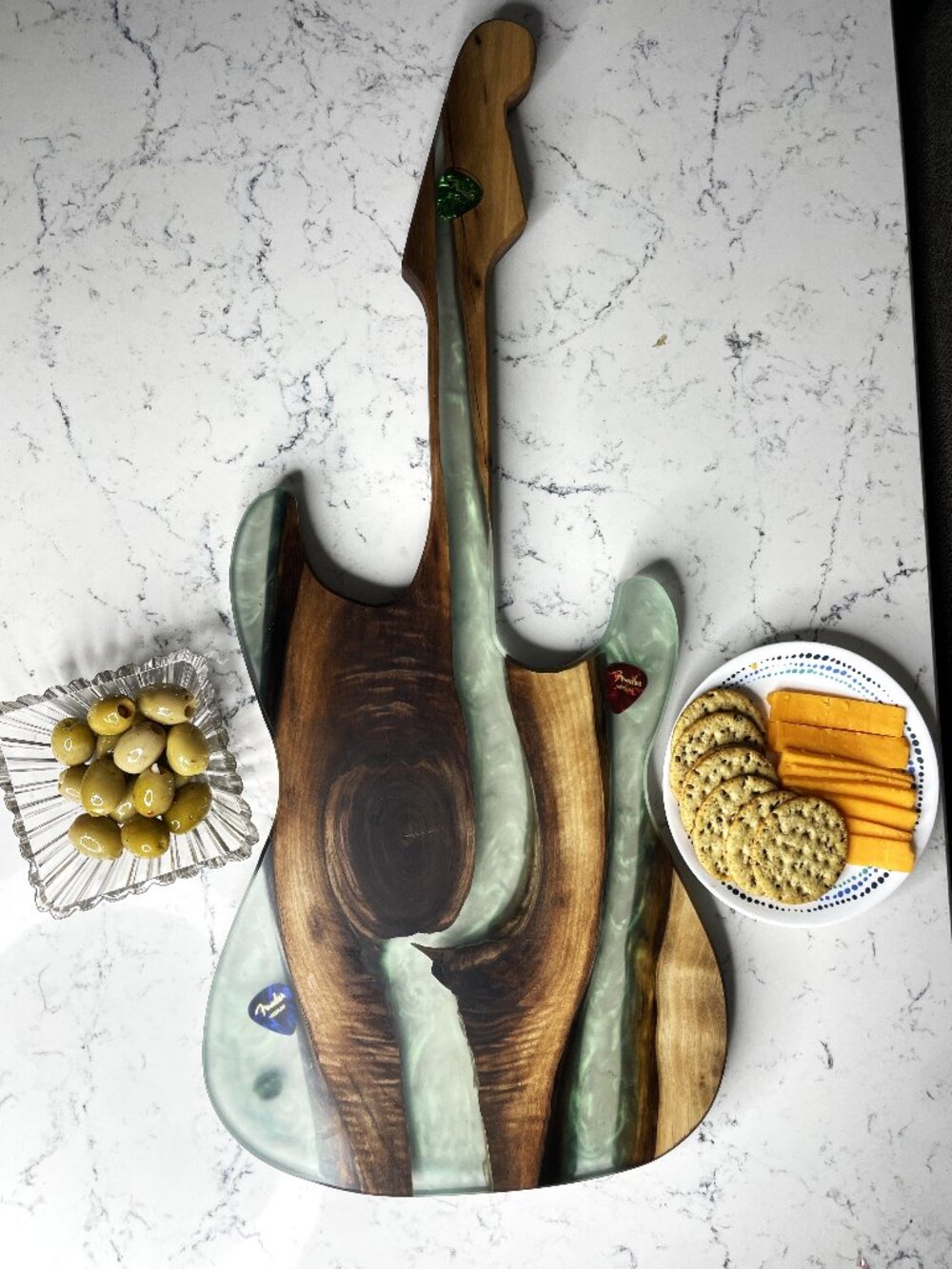 Guitar - Erie Board (Fender Strat Charcuterie Board w/ Margarita Green Epoxy)